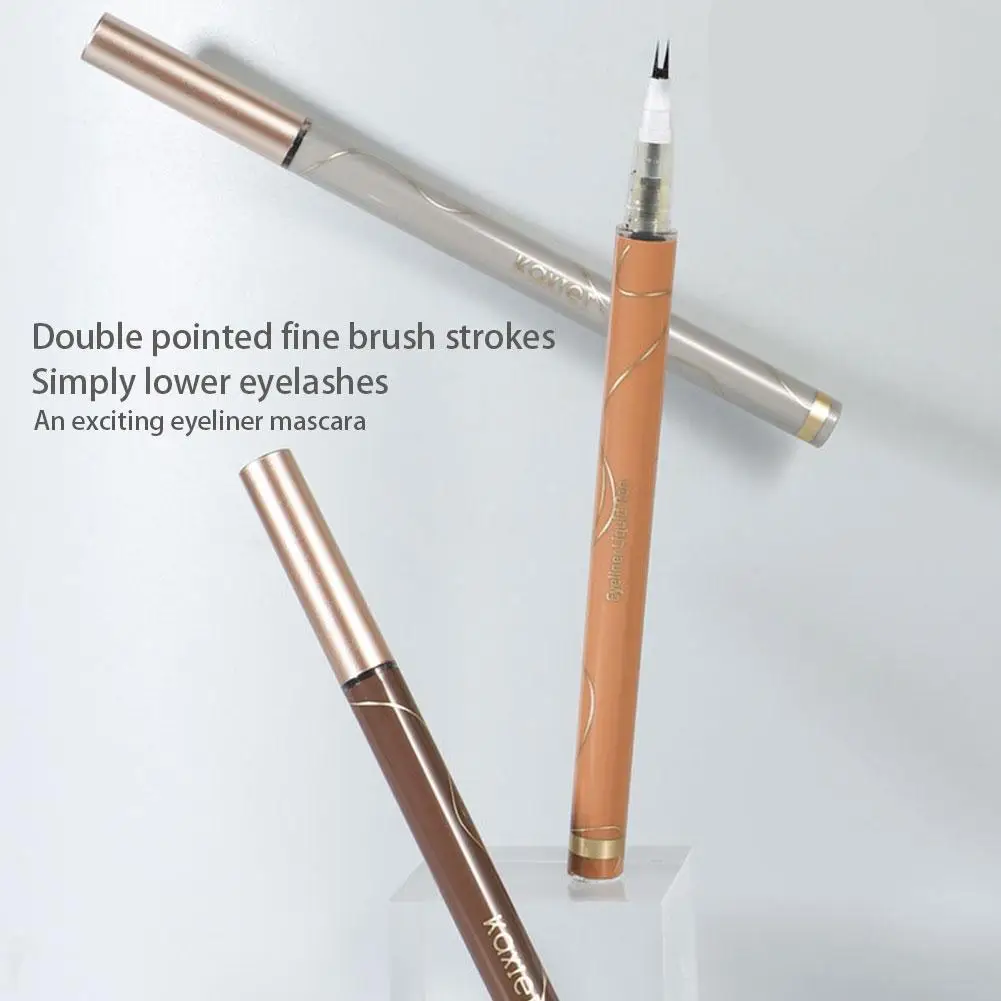 Dupla ponta bifurcada Caneta para cílios inferiores, Ultra-fino, 2 garfo delineador líquido, impermeável, Natural Eye Brow, Lash Pencil, Maquiagem