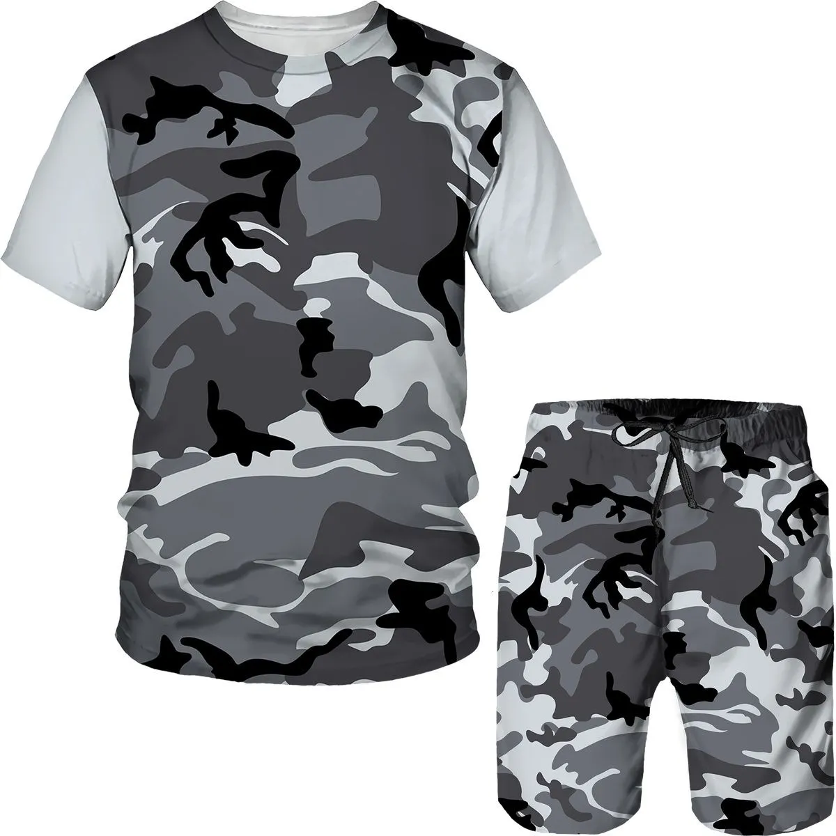 Camouflage Sportswear 3D Print Sportswear Set Short Sleeve T-shirt Short 2-piece Set Sportswear Casual Men's Clothing Sportswear