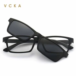 VCKA Square Polarized Magnetic Clip on Sunglasses Men Optical Prescription Glasses Male Myopia UV400 Custom Hyperopia Eyewear
