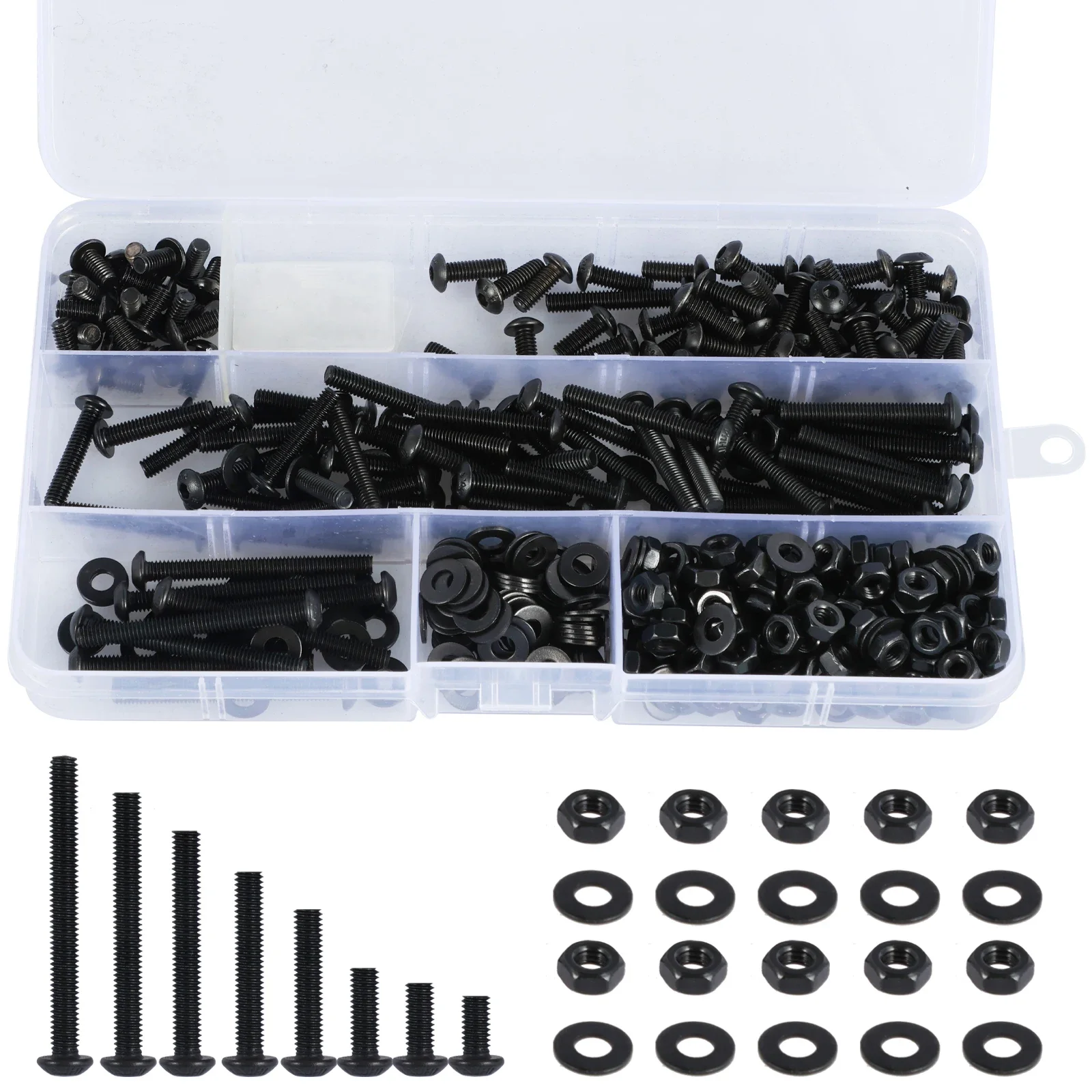 

418Pcs M4 Metric Nuts and Bolts Kit Carbon Steel Multifunctional Round Head Hex Socket Screws with Washers for Home Decoration