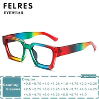 Gafas de lectura cuadradas con montura gruesa antiluz azul para hombres y mujeres, gafas graduadas de arcoíris, gafas para presbicia de diseñador, lectores