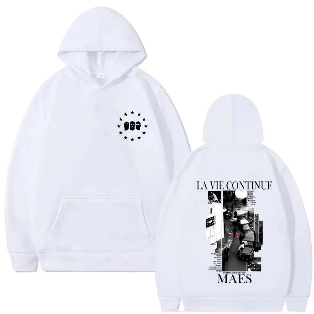 مغني الراب Maes La Vie Continue ألبوم الجرافيك هوديي الرجال النساء الهيب هوب موضة البوب الموسيقى الشارع الشهير الرجال بلوزة كاجوال الخريف #3