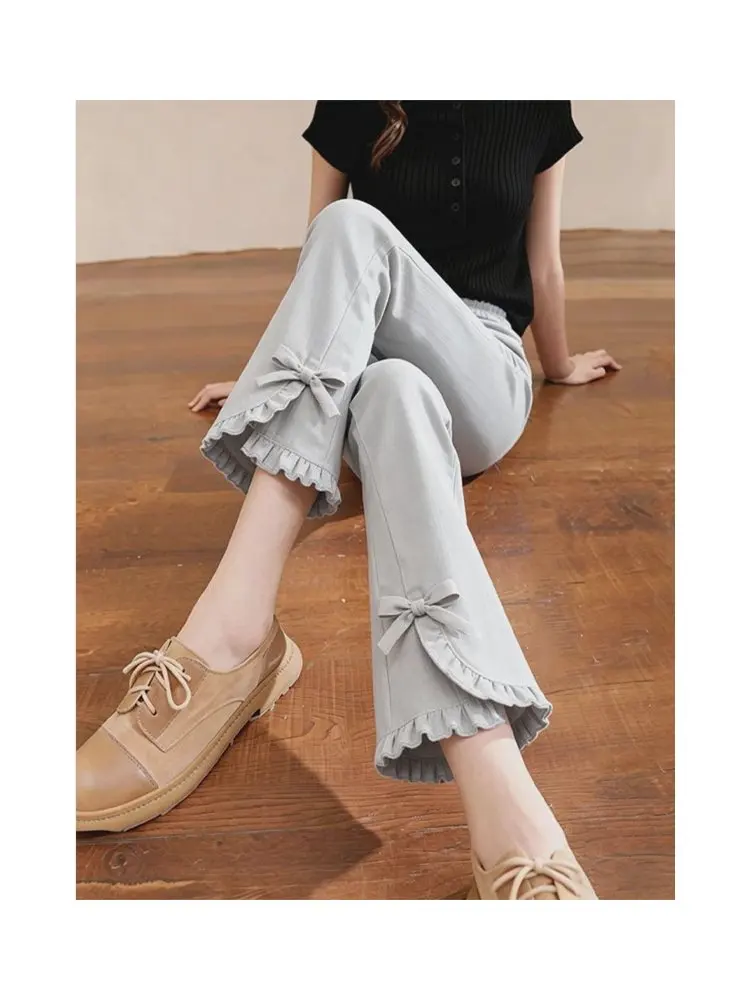 

Summer 2026 High Waist Grey Women's Comfortable Loose Casual Pants Knot Hemline Versatile Casual Trousers