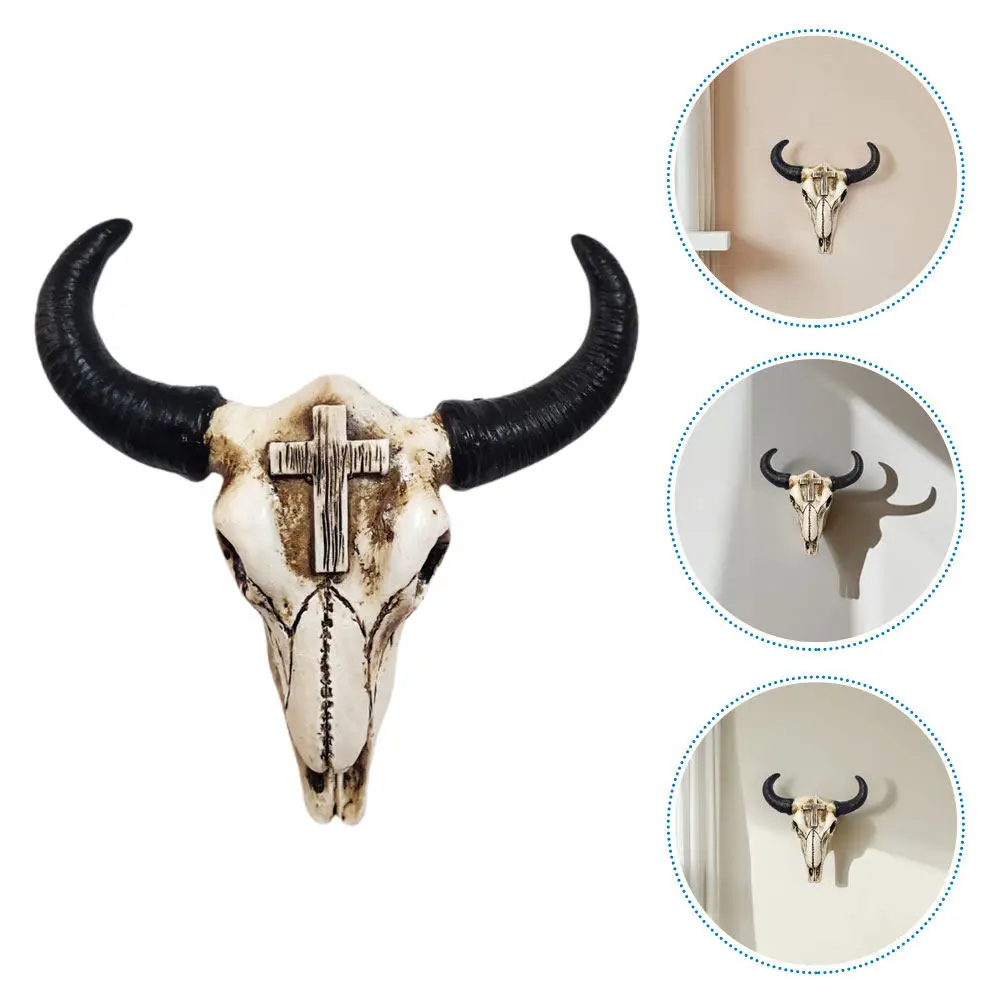 Bull Wall Hanging For Living Room Wall Decor Fall Decor Home Vintage Cross Horn Skull Resin Animal Office