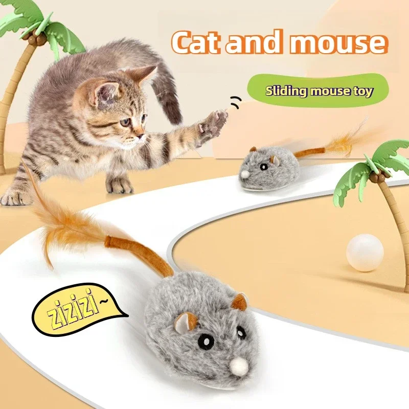 Juguetes para gatos, ratón de simulación de relojería, sin baterías, duradero, para interiores, Hi-Lo, alivia el aburrimiento, juguetes interactivos de peluche, juguetes para mascotas