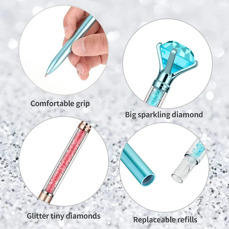 44Pcs Big Crystal Diamond Pens Ballpoint Pens Retractable Ballpoint Gem Pens Rhinestones Crystal Bling Plated 4 Colors