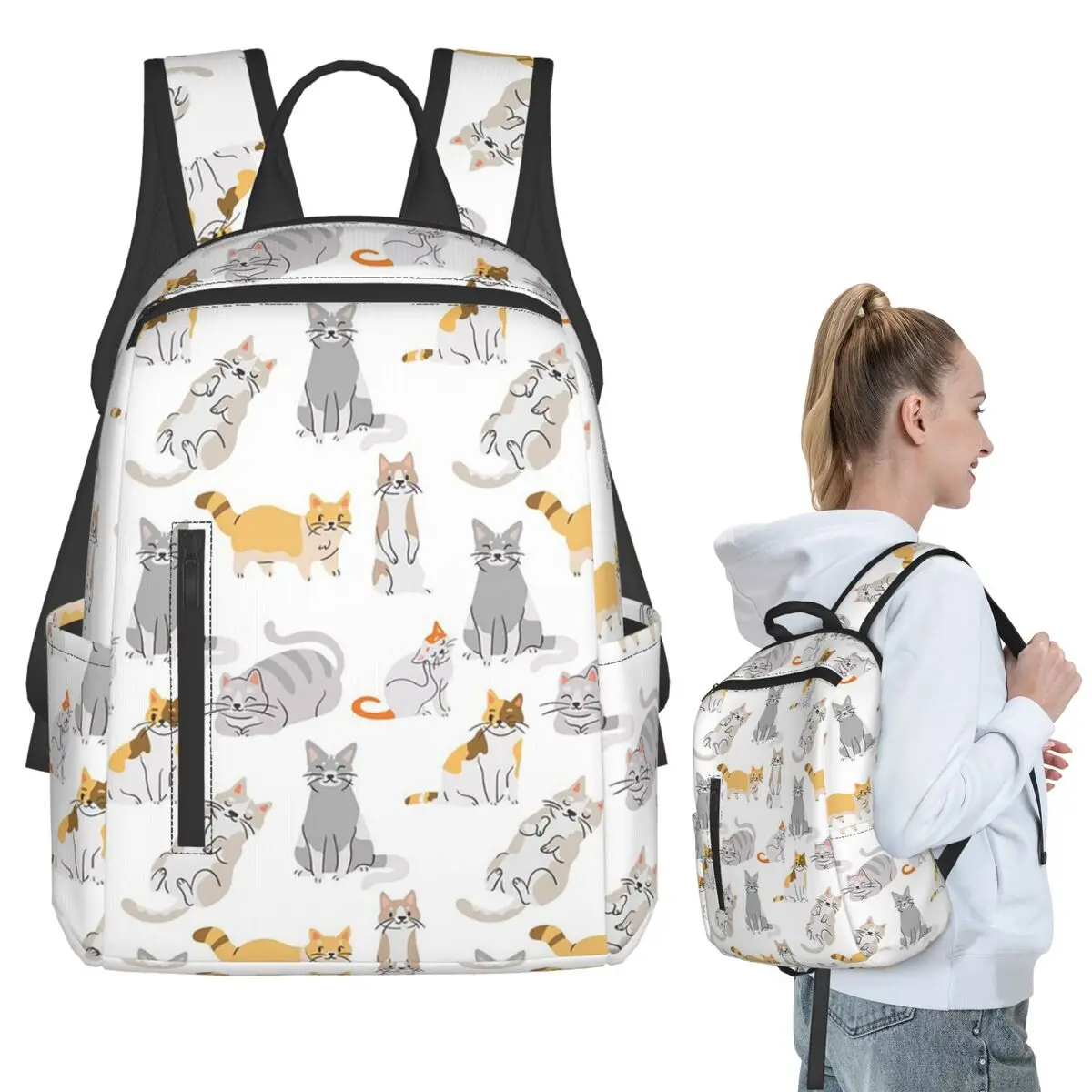 Gray Ginger And Siamese Kittens Cats  Backpack Student BookBag Boys Girls School Bag Laptop Shoulder Bags Men Women