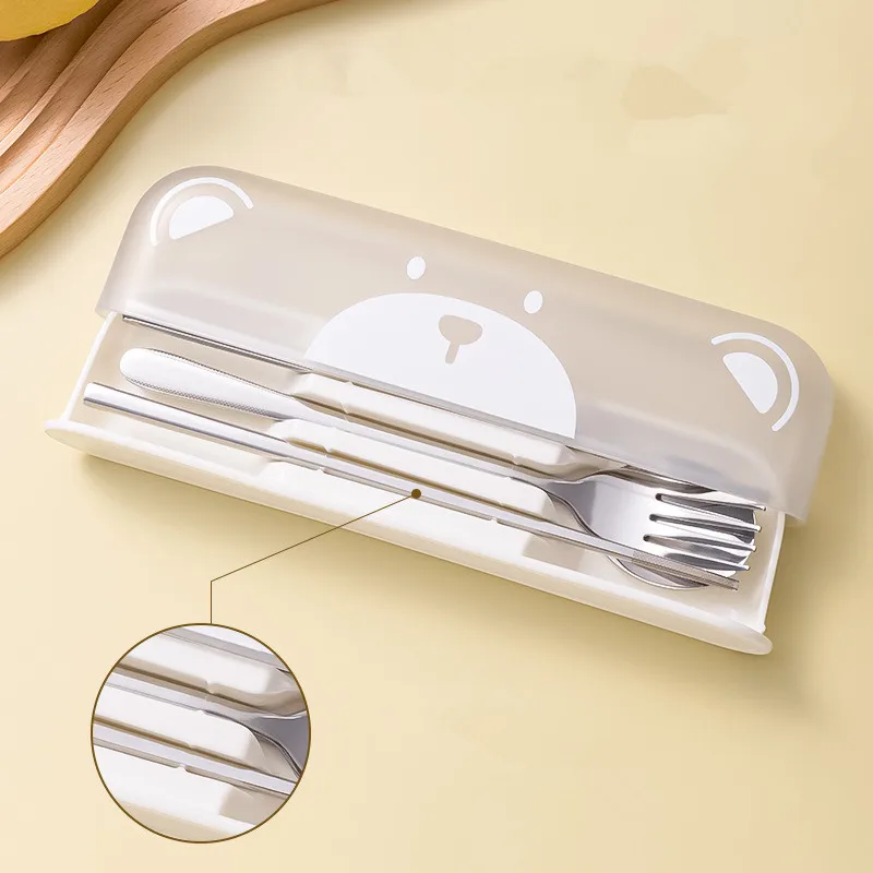 304 Stainless Steel Chopsticks Spoon Fork Kits Portable Cutlery Sets Tableware With Storage Box For Office Camp Outdoor