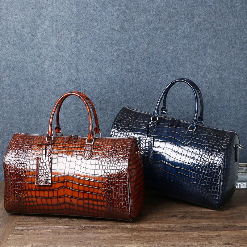 

New Colored Crocodile Pattern Large Capacity Luggage Bag Luxurious Handheld Bag Fashionable Shoulder Bag Real Leather Bag