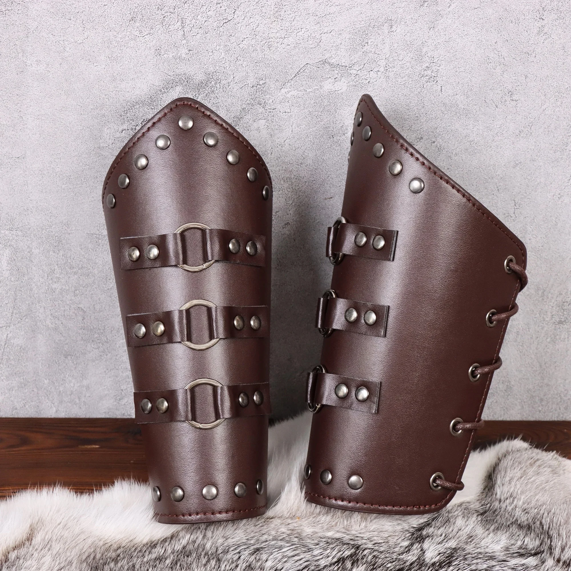Medieval Cosplay PU Leather Armor Arm Warmers Lace-Up Viking Pirate Knight Gauntlet Wristband Bracer Punk Accessories for Halloween LARP Cosplay