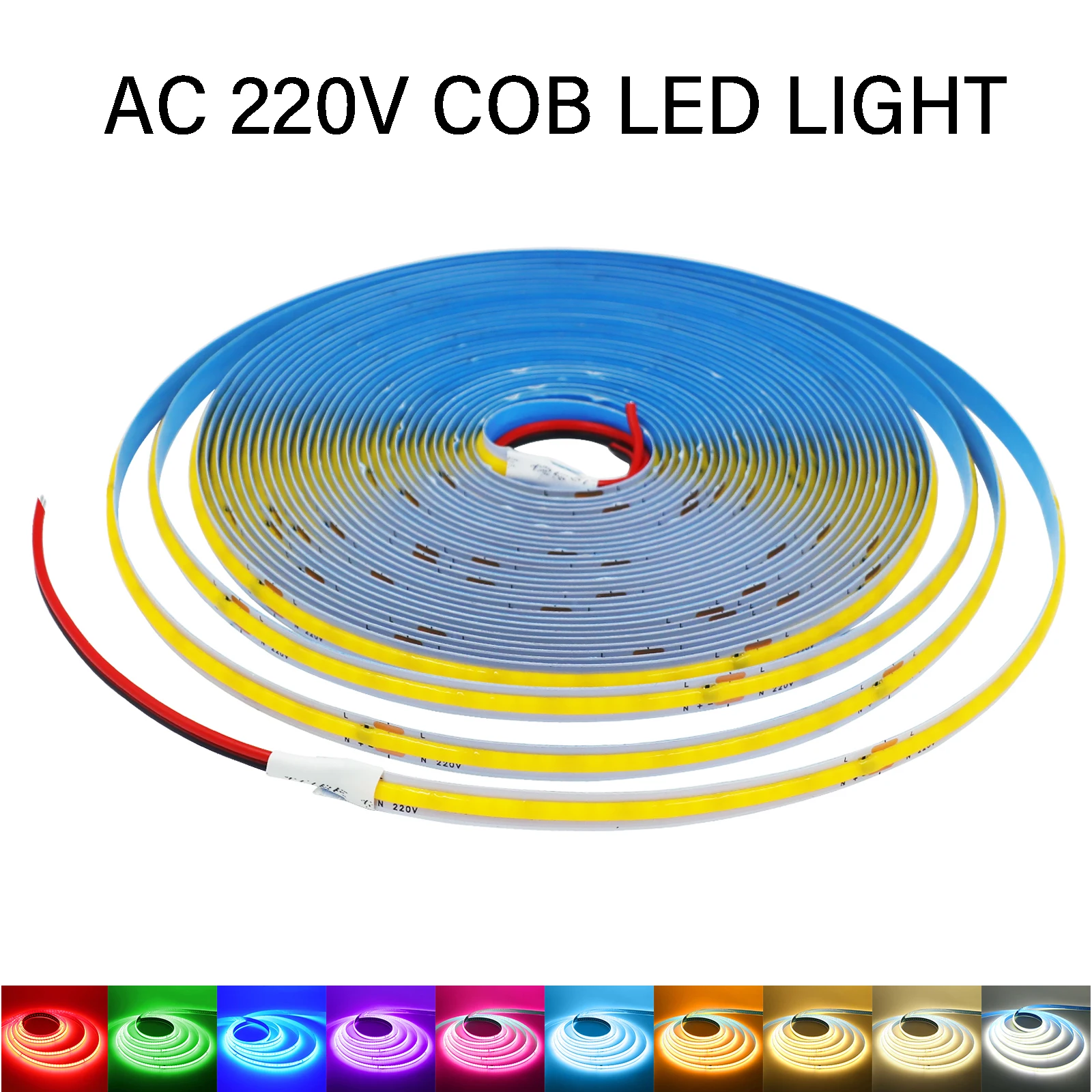 220V COB LED Strip Light No Need Driver Super Bright 240LEDs/M Linear Lighting Flexible Tape White/Red/Blue/Green/Pink/Yellow