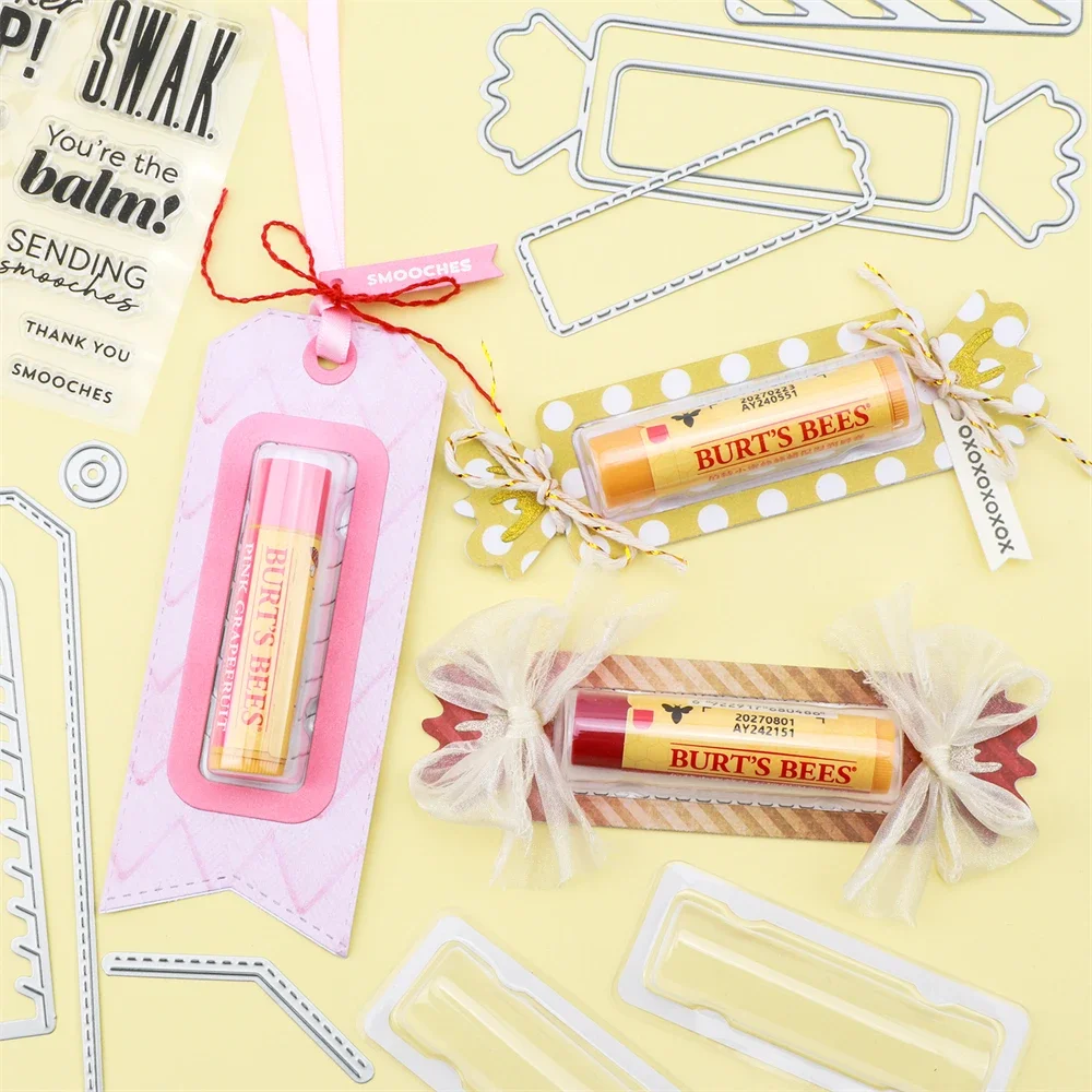 Klare, rechteckige Kuppel aus Kunststoff, koordinierende Stanzformen, selbstklebende Lippenbalsambeutel, Geldhalter für DIY-Handwerk, Geschenkkarten