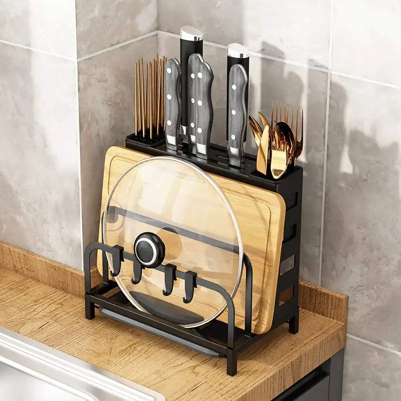 Home Kitchen Stainless Steel Storage Rack for Countertop Wall Knife Holder Utensil Organizer Pot Lid Cutting Board Rack Shelf