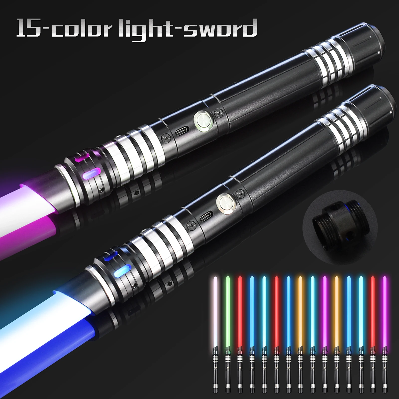 

Metal Handle RGB Cosplay Double-edged Lightsaber Laser Sword 15 Colors Change LED Switchable Sound And Light For Boys Girls Gift