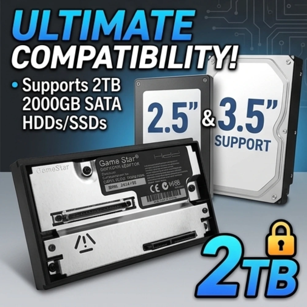 SATA-Schnittstellen-Netzwerkadapter für PS2 Fat Konsole 30000 50000 – Unterstützt 2TB 2,5/3,5 Zoll SATA HDD SSD für schnelles Laden von Spielen
