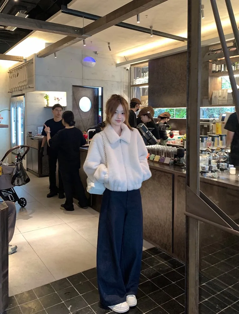 Sztuczne futro w panterkę, płaszcze damskie, odzież uliczna, kobiecy styl taneczny, lekki plusz, sylwetka, ręcznie cięte, ocieplane, czysty styl koreański, elastyczne.