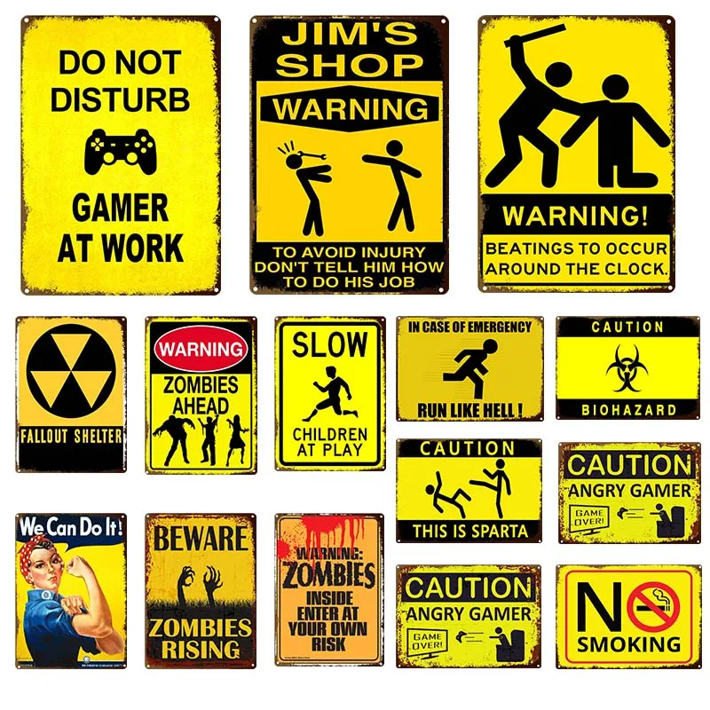 Warning Fart Zone Metal Tin Sign Caution Do Not Enter Metal Poster Zombie Party Wall Decor Bigfoot Crossing Metal Plate Decor