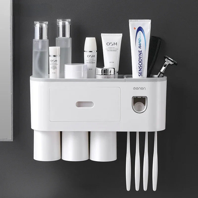 Magnetic Adsorption Inverted Toothbrush Holder Wall -Automatic Toothpaste Squeezer Storage Rack Bathroom Accessories