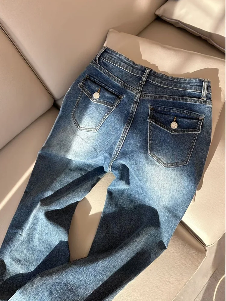 

High Waist Bell Bottom Jeans Women's Butt Lifting Flared Denim Pants Spring 2025 Vintage Blue Cotton Stretch Casual Zipper