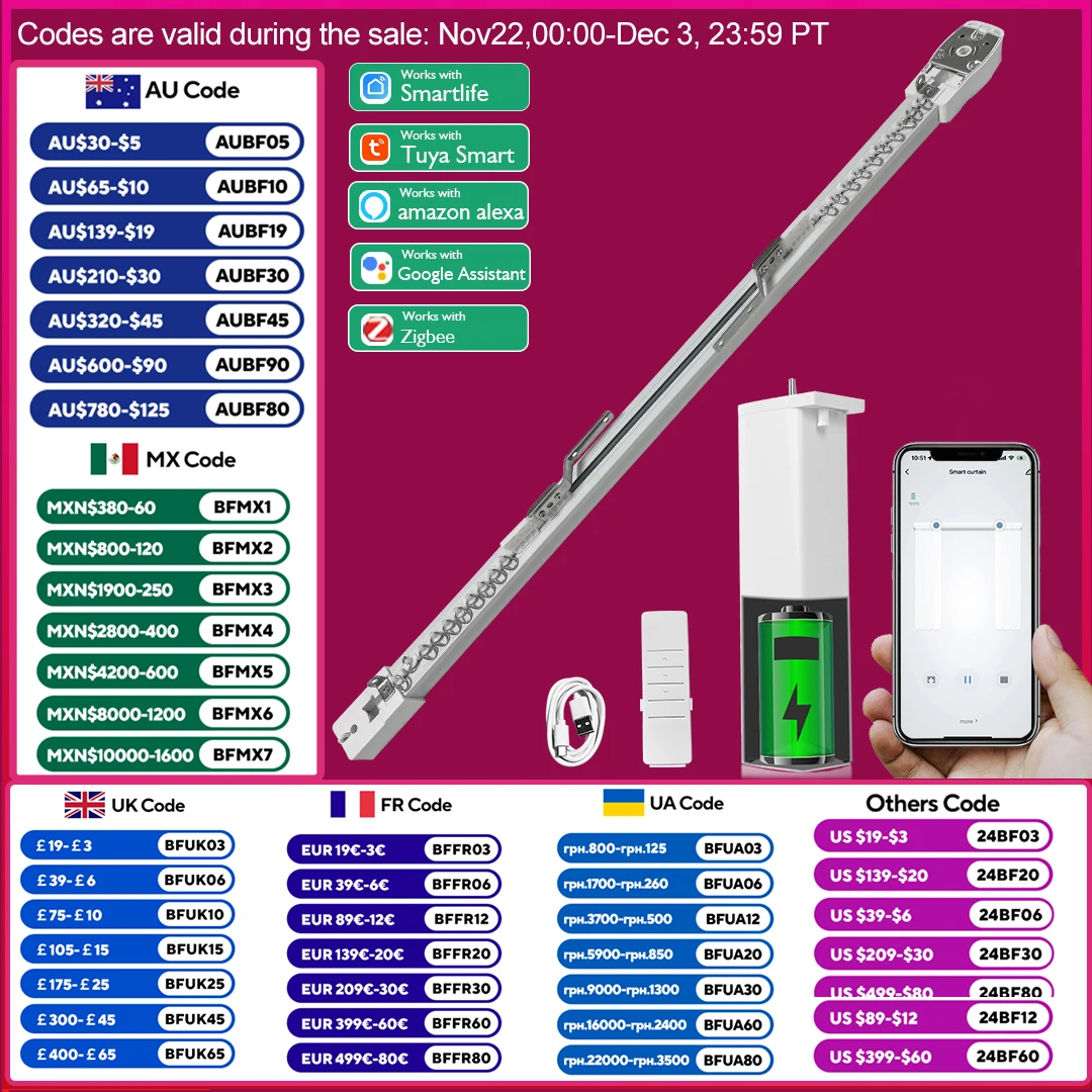 LifeLibero Tuya Battery Zigbee Smart Curtain Motor Kit с расширяемыми электрическими шторами для штор для дома Smart Life