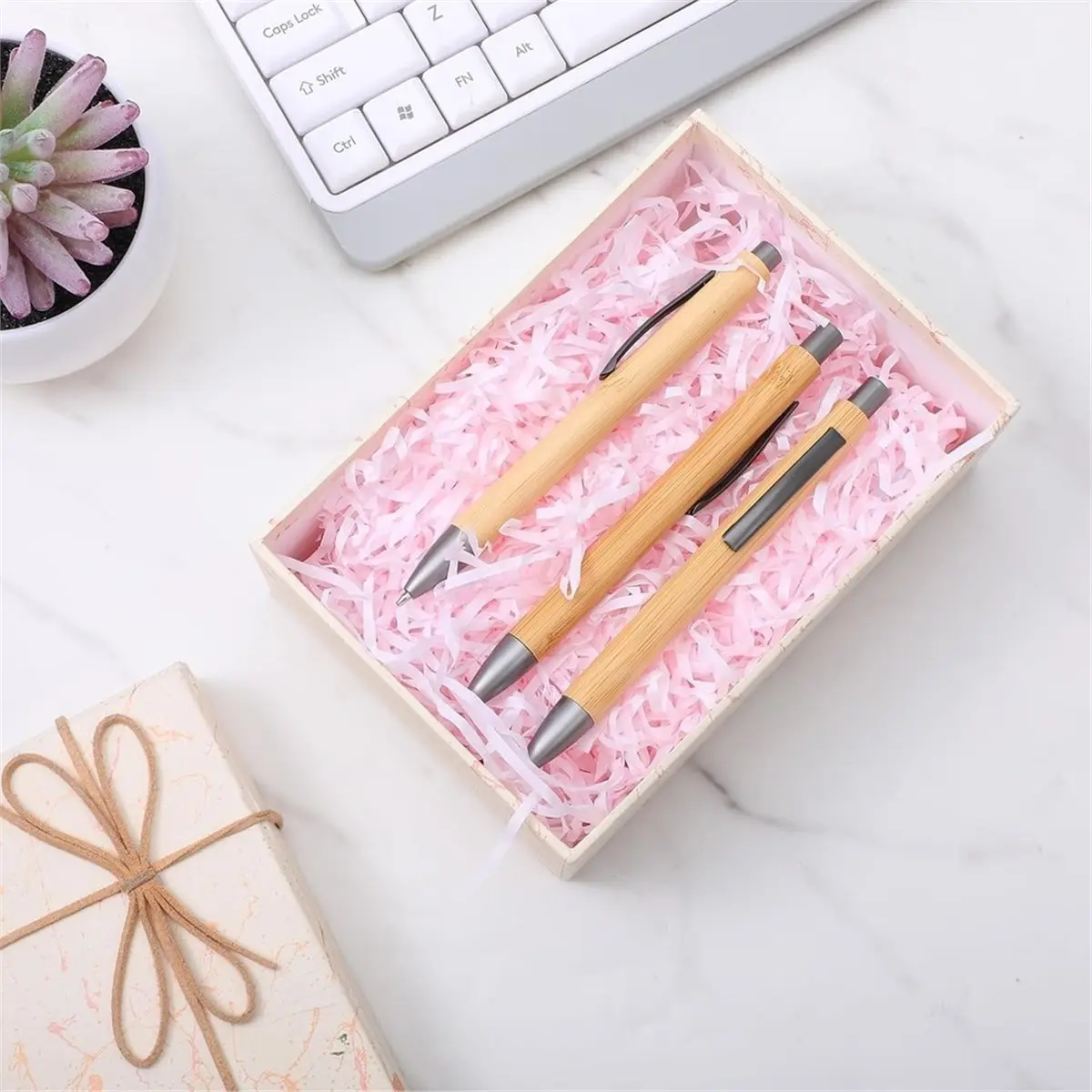 PHONE&GEAR 100pcs Wooden Bamboo Pens Bulk Wood Retractable Ballpoint Pen Black Ink 1mm,for School Teacher Coworker Student Jour
