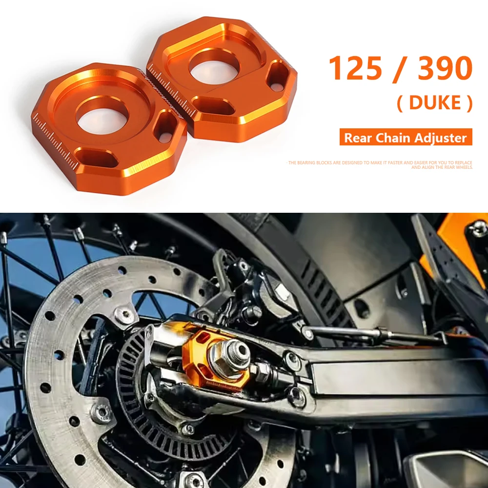 

CNC Aluminum For DUKE 390 125 Duke390 Duke125 2024 2025 Rear Chain Adjuster Axle Block Motorcycle Accessories Orange With Logo
