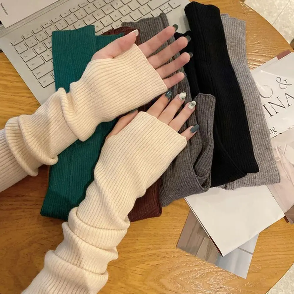 Fashion Fingerless Long Fingerless Gloves Solid color Goth Punk Knitted Gloves False Sleeves Arm Warm Sleeves Girl Boys