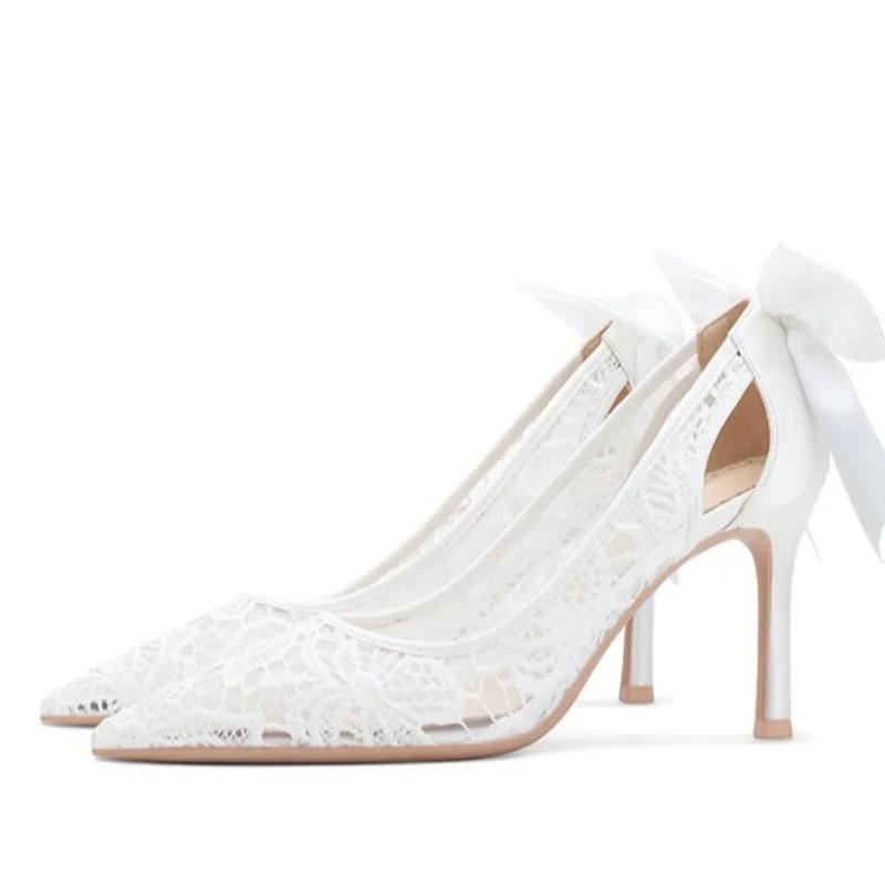 

Elegant Womens Wedding Shoes Exquisite Lace Pointed Tip High Heels for Woman French Casual Shoes Designer Shoes Zapatos De Mujer