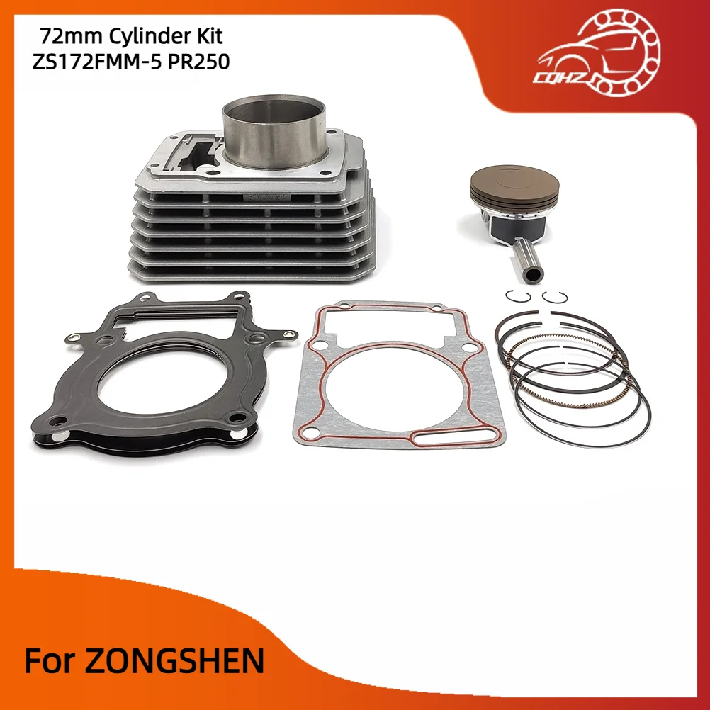 CQHZJ Motorcycle Engine Cylinder 72mm Bore Block Piston Ring Pin Gasket Kit For ZONGSEHN CB250-F PR250 ZS172FMM-3A KAYO Bike