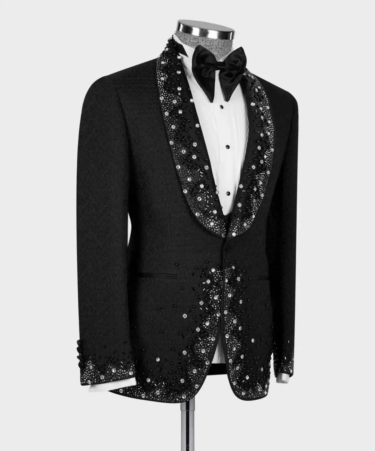 3 Piece Men Suits Slim Fit  Tuxedo Beaded Diamonds Customized Wedding Party Formal Occasion Groom Tailor-Made Plus Size