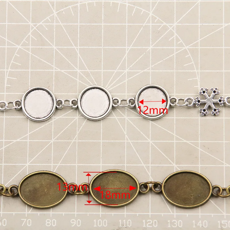 3Pcs/Lot Alloy Snowflake Bracelet Blank Bezel Tray Oval & Round Time Gem Base Bracelet DIY Handmade Jewelry Making Accessories