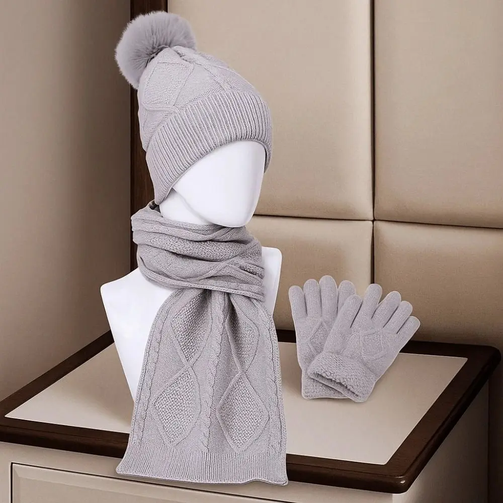 أزياء وشاح مرن وقبعة مجموعة شاشة تعمل باللمس قبعة صوفية دافئة ألياف الاكريليك المعين منقوشة قبعة السترة يوميا