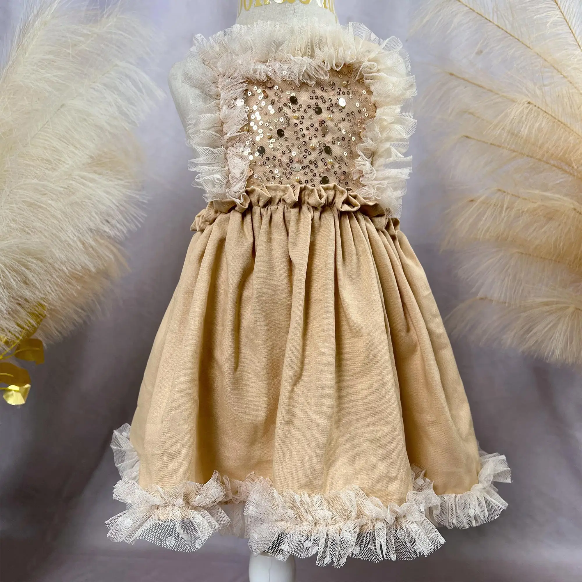 Don&Judy Newborn Baby Bodysuit Sling Dress Tulle Sequin Skirt For Baby Girl Gift For Birthday Photography
