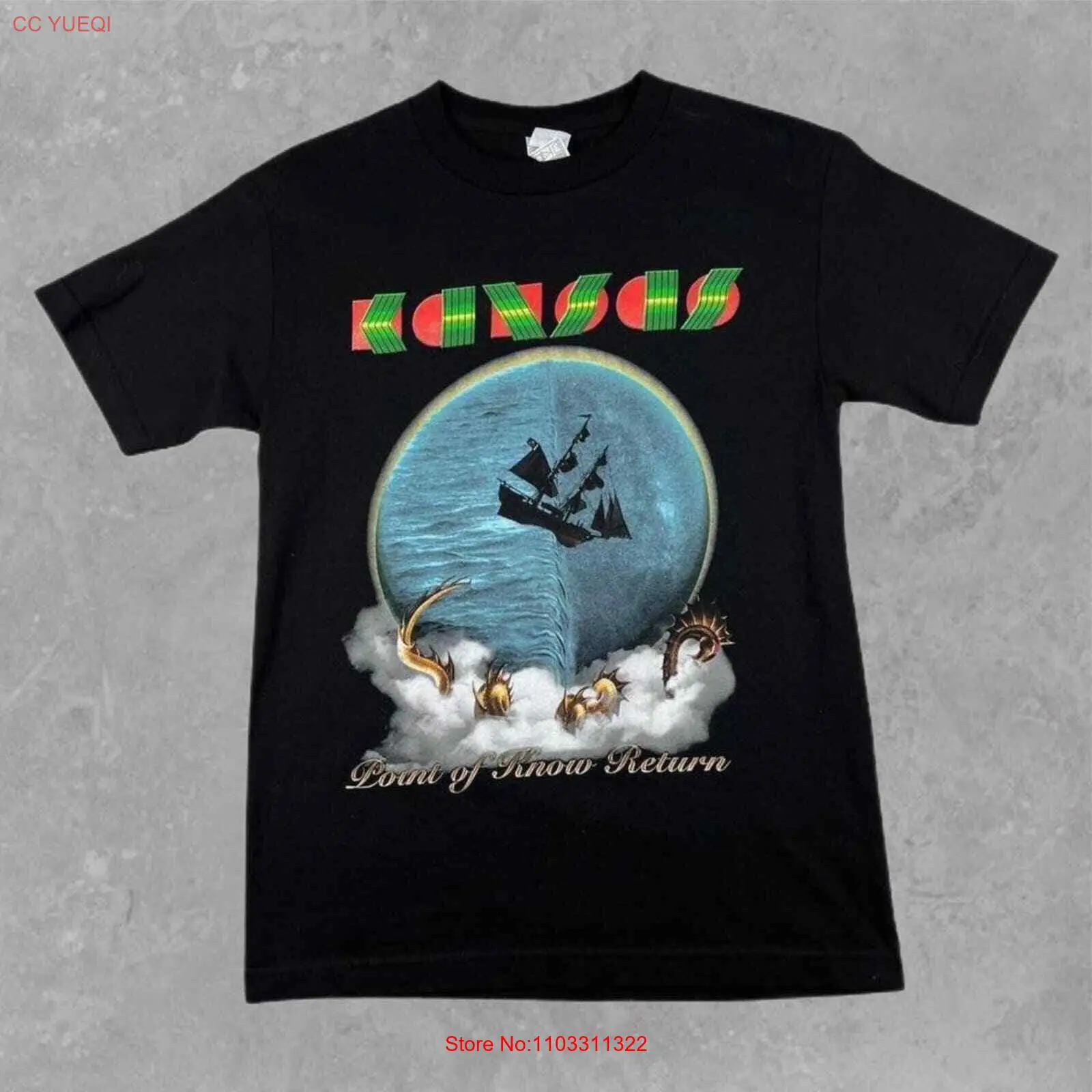 Черная футболка с принтом группа Канзас, размер S, точка знания, возврат