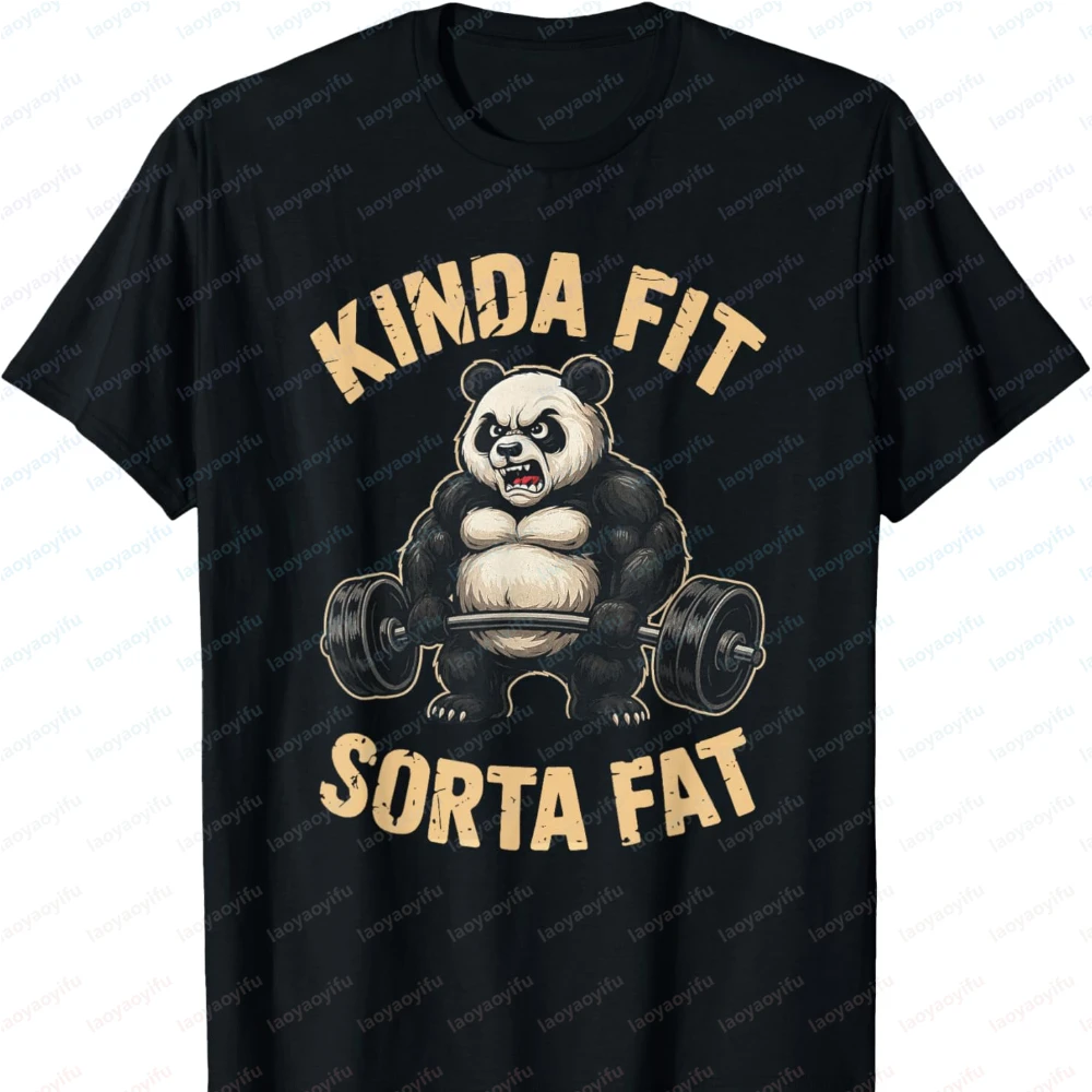 Kinda Fit Sorta Fat Funny Gym Panda Weightlifting Workout T-Shirt Streetwear Oversized T Shirt Graphic T Shirts Men Clothing Top