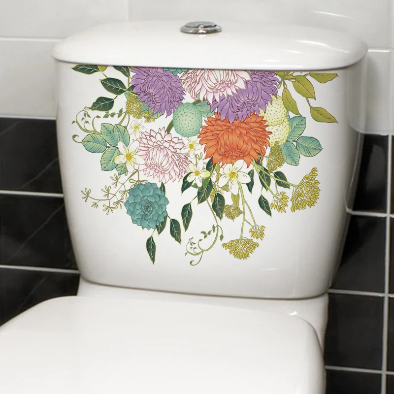 Plantar Adesivos De Banheiro Floral, Murais De PVC, Impermeável, Pinturas Auto-adesivas, Decoração Do Banheiro, Tampa Da Tampa Do Vaso Sanitário Adesivos