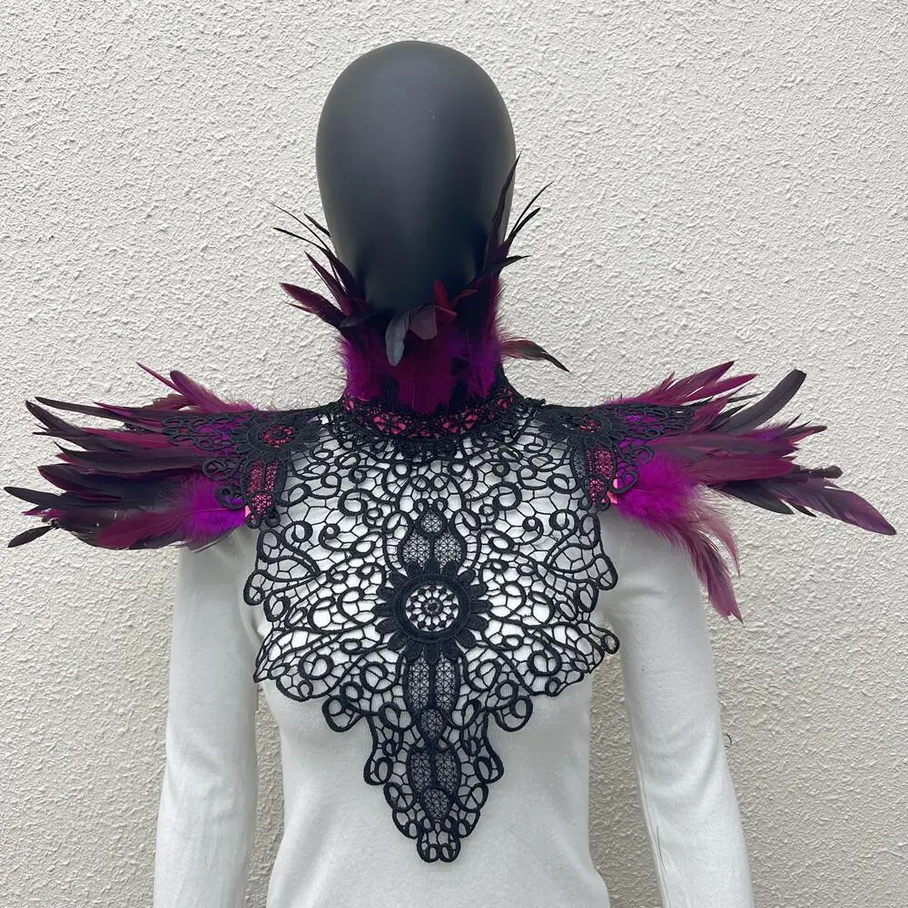 Halloween Gothic Lace Feather Shawl Cape Top Vest Stage Show Costume Accessories