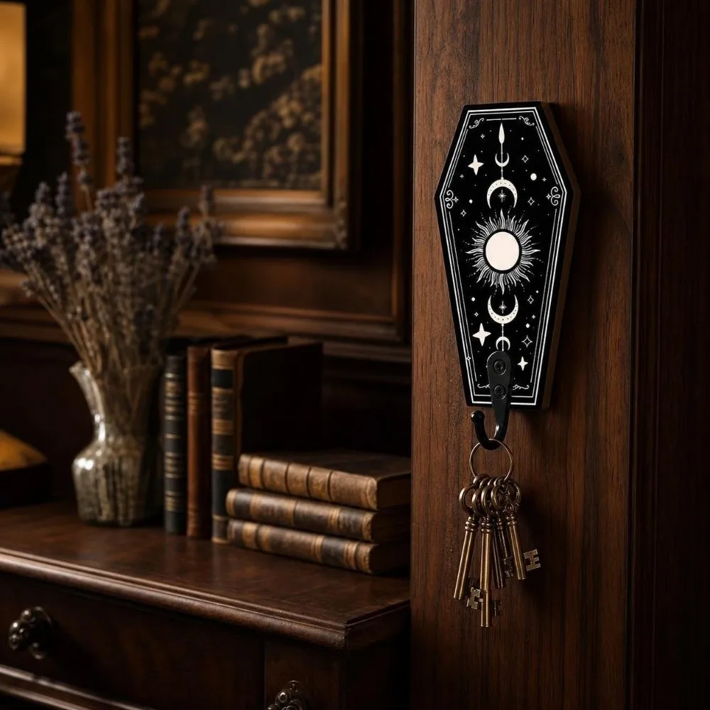 Characterful Wooden Halloween Skeleton Hook Flower Gothic Key Holder Multifunctional Space Saving Wall Mounted Hook Small Space
