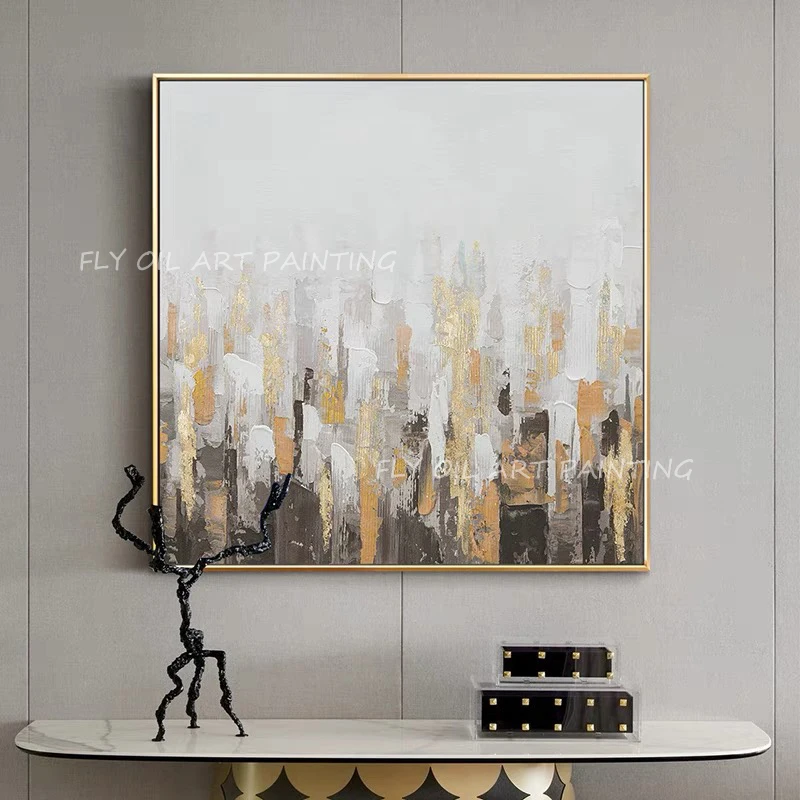 

100% Handmade simple gold foil landscape grey canavs picture sqaure modern texture Oil Painting home decoration as a gift