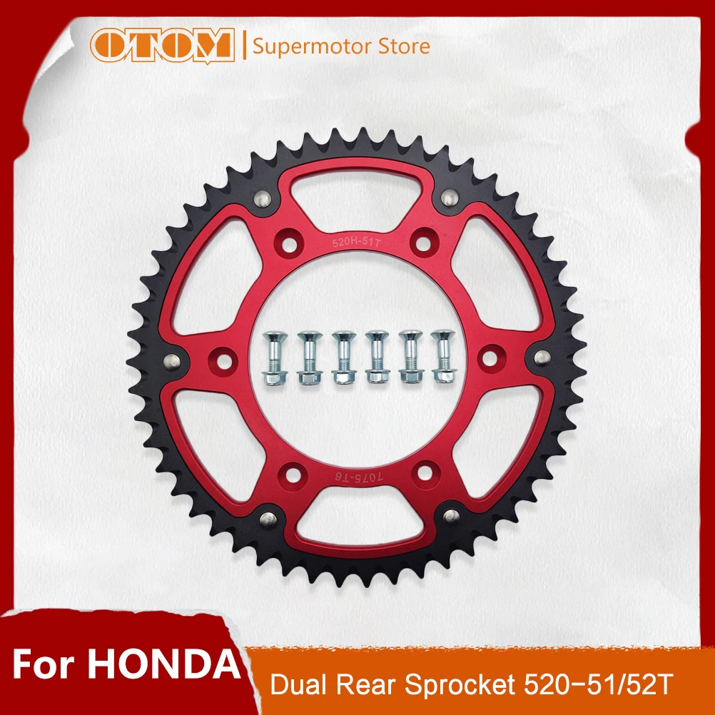 51T 52T Motorcycle Rear Chain Sprocket Steel Aluminum Dual Chain Plate For HONDA CR125R CRF150F CRF450L SL230 XR230 XR650R 2023