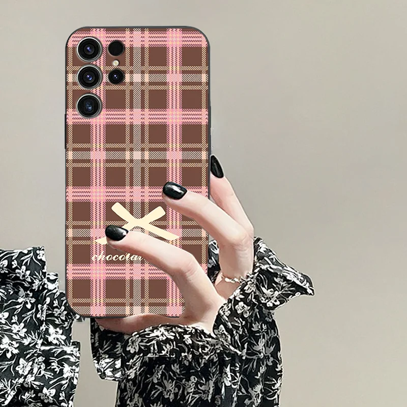 for Samsung S 23 11 Ultra PRO 4 G 5 TPU Black Soft Phone Case 10 22 21 20 24 Lite Fe Plus Checkered Fabric Series Pattern girl