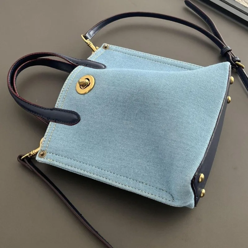 Nuevo bolso de mano azul vaquero lavado, bolso de mano versátil, cesta pequeña para verduras, bolso para patatas fritas, bolso mensajero de moda