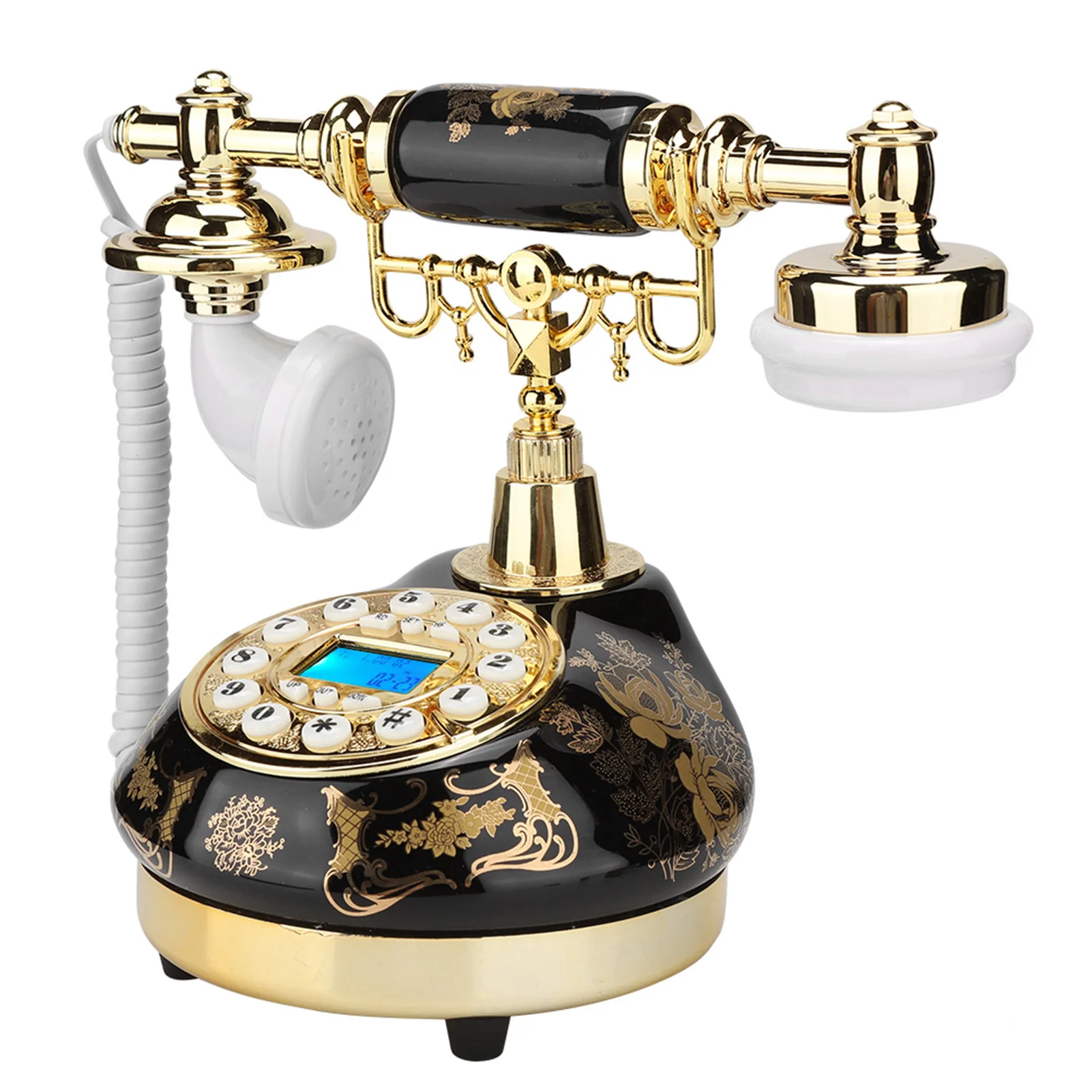 European Retro Telephone Ceramic Black Gold Flower Pattern Antique Telephone Landline Phone Home Decor Desk Phone