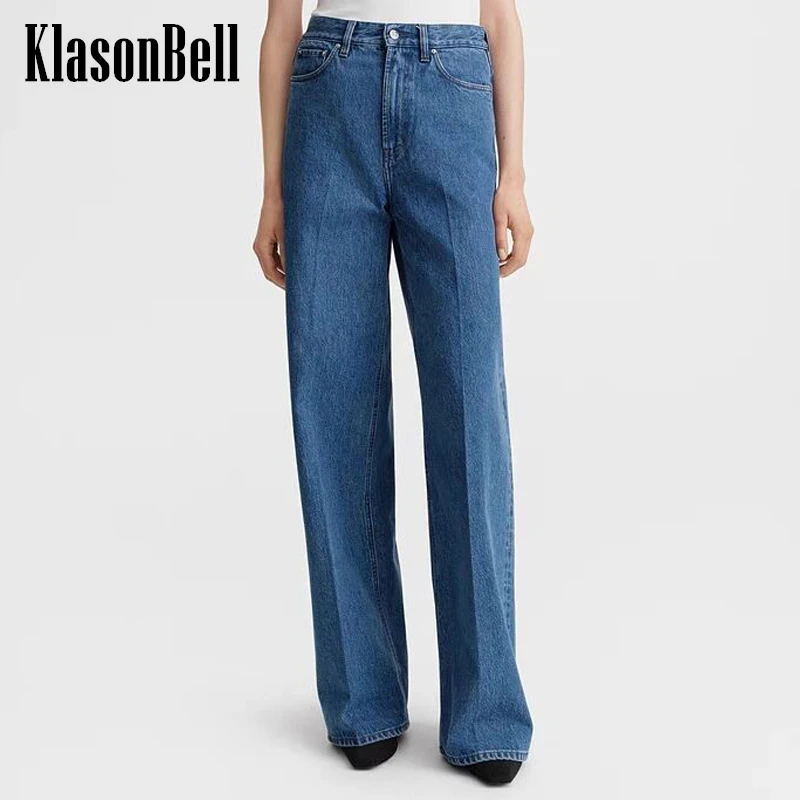 

6.14 KlasonBell Women Classic Washed Blue Denim Pants High Waist Straight Casual Jeans