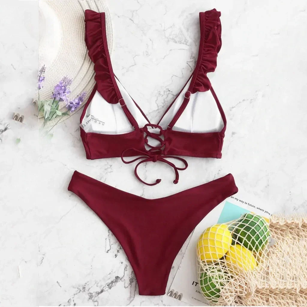 New In Plus Size Swimsuit For Women Tummy Control High Cut V Neck Two Pieces Bikini Swimwear Beachwear Bikinis Sets For Teens