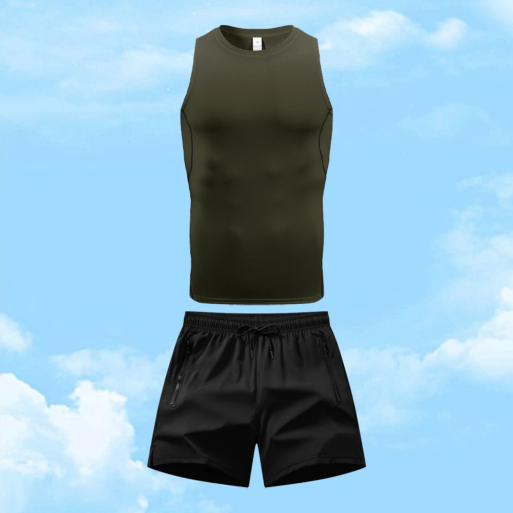 Men's Casual Sportswear Set Quick Drying Vest And Athletic Shorts Elastic And Breathable Perfect ForRunning And Fitness Training