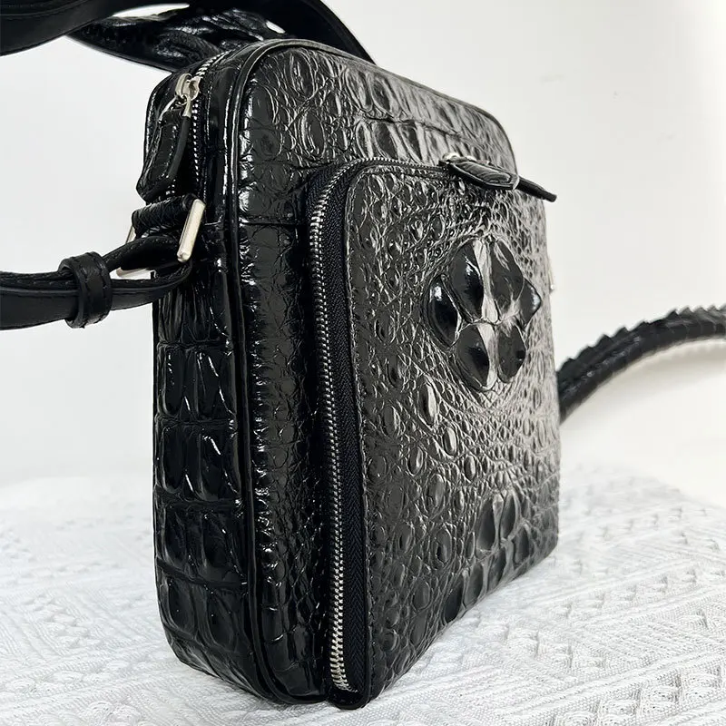 Imagem -05 - Bolsa de Ombro de Couro Genuíno para Homens Pele Luxuosa de Crocodilo Caveira Bolsa Tiracolo de Grande Capacidade Lazer Nova 25 2023