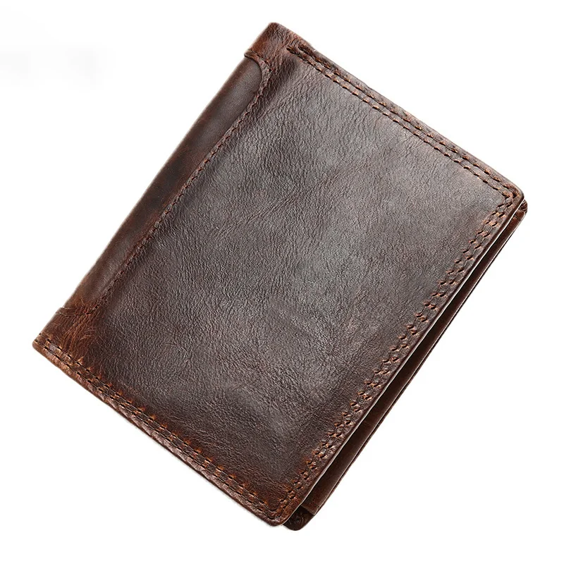 Vintage Men Genuine Leather Wallet Short Small Wallet Male Slim Purse Mini Wallet Coin Purse Money Credit Card Holder New