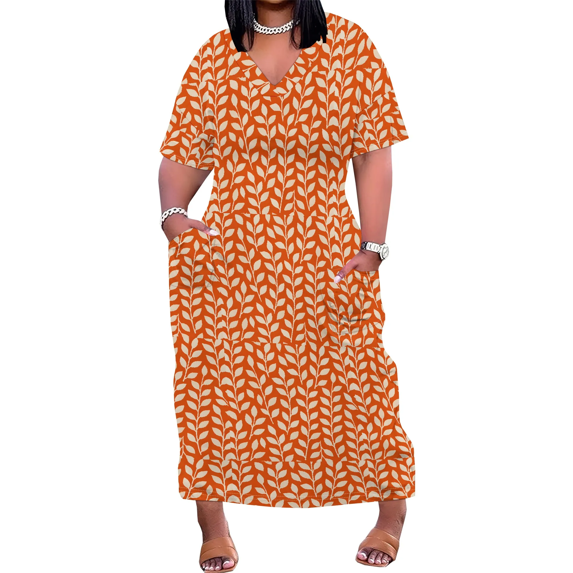 

Women's Plus Size African Print Dresses Casual Loose Pocket Short Sleeve Long Maxi Dress