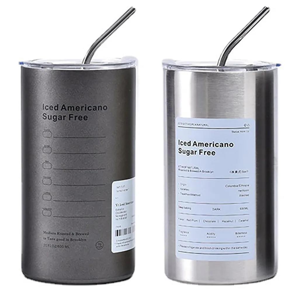 

600ml304 Stainless Steel Thermos Cup Tritan Material with Straw Insulated Drinkware Suitable for Beer and Other Cold Drinks